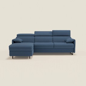 Violetta Divano Letto Angolare con Penisola contenitore, Poggiatesta e Materasso Alto H18 in tessuto impermeabile T13 blu