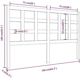 Testiera per Letto Nera 156x4x100 cm in Legno Massello di Pino