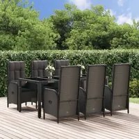 Set da Pranzo Giardino 7pz Nero e Grigio con Cuscini Polyrattan 3185057