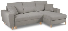 Divano angolare grigio chiaro allungabile e con contenitore (con penisola a destra/con chaise lounge) con rivestimento in bouclé Kyoto – Cosmopolitan Design