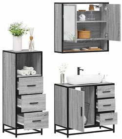 Set Mobili Da Bagno 3 Pz Grigio Sonoma İn Legno Multistrato /