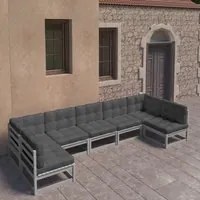 Set Divani da Giardino 7 pz Grigio Cuscini Massello di Pino cod mxl 40014