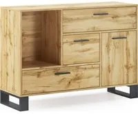 Credenza buffet e sala da pranzo 120x40x86cm con 1 porta, 3 cassetti, tutti in colore Rovere Rustico modello Loft