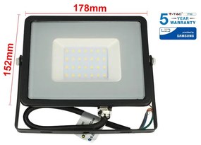 Faro Led Flood Light 30W IP65 Bianco Freddo Super Slim Carcassa Nera Smd Samsung Garanzia 5 Anni SKU-402