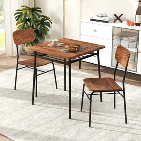 Costway Set da pranzo 3 pezzi per angolo colazione, Tavolo e sedie da cucina quadrato con scaffale di stoccaggio Caffè