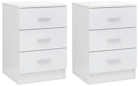 Comodini 2pz Bianco Lucido 38x35x56 cm in Legno Multistrato