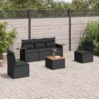 Set Divano da Giardino 6 pz con Cuscini Nero in Polyrattan 3256832