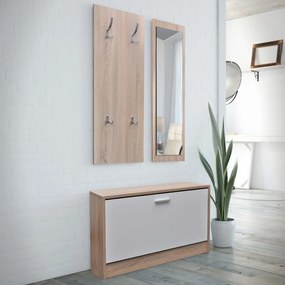 Scarpiera İn Legno Set 3 İn 1 Rovere E Bianco /
