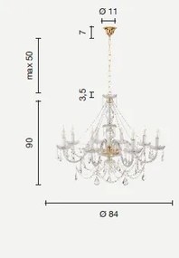 Lampadario in vetro e ceristallo fume' opera 8 luci lp.opera-8-fumè