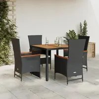 Set da Pranzo da Giardino 5 pz Nero con Cuscini in Polyrattan 3277507