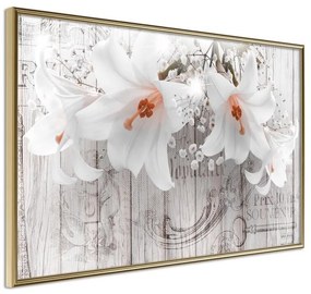 Poster  Lilies on Wood  Cornice Quadri Cornice d'oro, Larghezza x Altezza Home decor 90x60