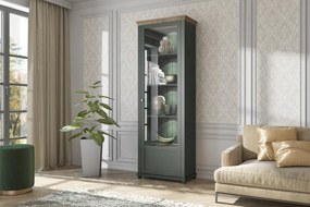 Vetrina colonna H.200 colore verde scuro e quercia