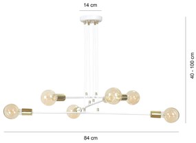 Lampadario Industrial 6 Luci Vesio A Bracci In Acciaio Bianco E Oro