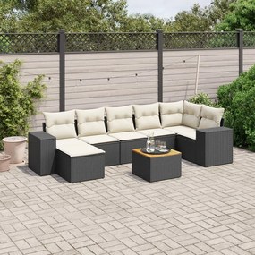 Set divani da giardino con cuscini 8 pz nero in polyrattan