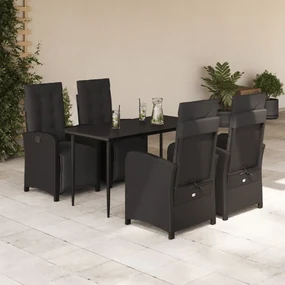 Set da pranzo da giardino 5 pz nero con cuscini in polyrattan