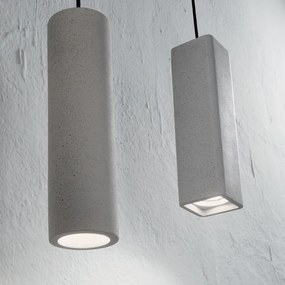 Sospensione Moderna Square Oak Metallo Cemento Grigio 1 Luce