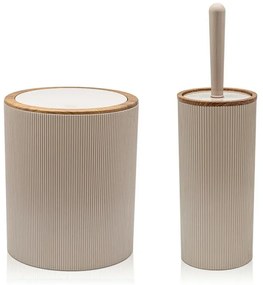 Set 2 pezzi Porta scopino e Pattumiera 5lt Tortora dettagli effetto legno Blob
