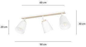 Plafoniera Spot Faretti Orientabili 3 Luci Xiwangmu Acciaio Bianco E Legno Naturale