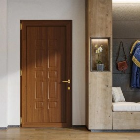 Portoncino d'ingresso DOLCETTI in PVC pannello bugnato mod.024 L 80 x H 210 cm in PVC rovere dorato, apertura spingere a sinistra, falso telaio non incluso
