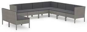 Set divani da giardino 9 pz con cuscini in polyrattan grigio