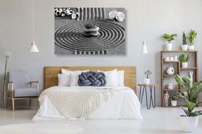 Stampa su tela – Giardino giapponese con elementi Feng Shui in bianco e nero