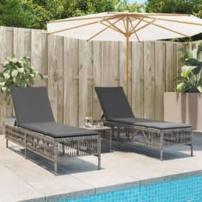 Lettini prendisole 2 pz con tavolino grigio in polyrattan