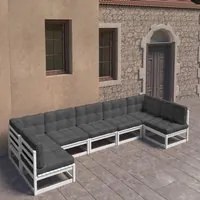 Set Divani da Giardino 7 pz con Cuscini Massello di Pino Bianco 3077185