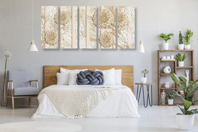 Quadri 5 pezzi – Fiori astratti su sfondo marmoreo