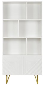 Libreria design con incisioni bianco opaco e metallo dorato 2 ante L86 cm OZEN