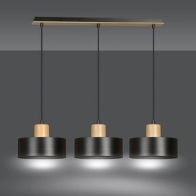 Sospensione Nordica 3 Luci Surya In Acciaio Nero E Legno