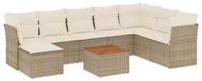 Set divano da giardino 9 pz con cuscini beige in polyrattan