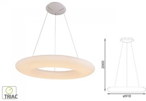 Lampada Led A Sospensione Design Moderno Rotonda Colore Bianco Diametro 910mm 105W 3000K Dimmerabile Triac Dimmer SKU-40101