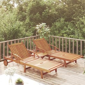 Set Lettino Prendisole Con Tavolo 2 Pz Legno Di Massello Acacia /