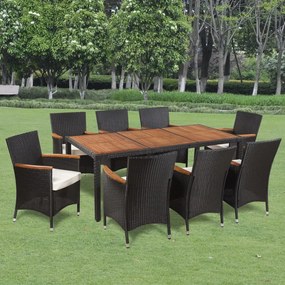 Set da pranzo da giardino 9 pz con cuscini in polyrattan