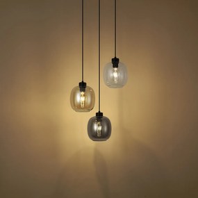 Lampada a sospensione nera con vetro ambrato, fumé e trasparente a 3 luci - Elena