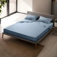 Completo letto matrimoniale righe azzurro in raso