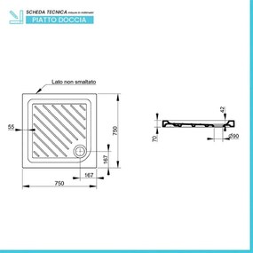 Piatto doccia 75x75 quadrato in ceramica bianco Dolomite Gemma