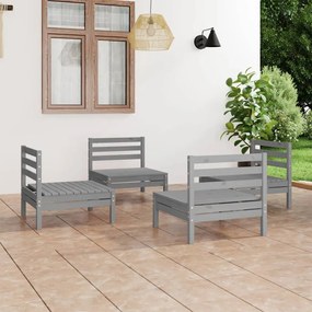 Set divani da giardino 4 pz grigio in legno massello di pino