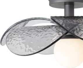 Plafoniera di design argento con vetro fumé a coste - Kemner
