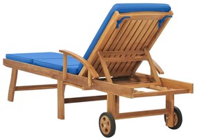 Lettino prendisole con cuscino in massello di teak blu