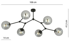 Plafoniera Minimal Iperione Acciaio Nero Grigio 6 Luci E14 Ip20