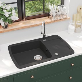 Lavello Da Cucina İn Granito Vasca Singola Nero /