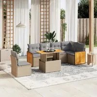 Set Divani da Giardino 7 pz con Cuscini Beige in Polyrattan 3273985