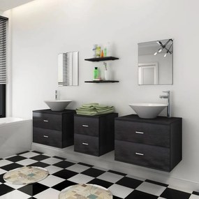 Set mobili da bagno 9 pz con lavabo e rubinetto nero
