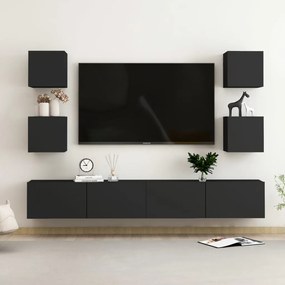Set Di Mobili Porta Tv 6 Pz Nero İn Legno Multistrato /