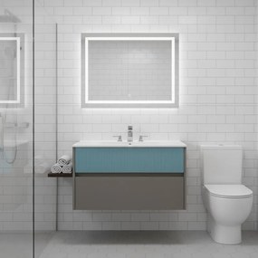 Mobile da bagno sospeso sotto lavabo Niwa 2 cassetti L 89.5 x H 50 x P 45.5 cm grigio e blu pacifico cannettato