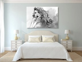 Quadro su tela – Ritratto femminile ad acquerello in bianco e nero