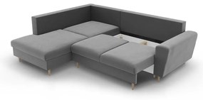 Divano angolare grigio chiaro allungabile e con contenitore (con penisola a sinistra/a L) con rivestimento in velluto Kyoto – Cosmopolitan Design