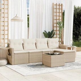 Set divano da giardino 6 pz con cuscini beige in polyrattan