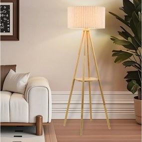 Brilagi - Lampada da terra NORDIC WAVE 1xE27/15W/230V, design nordico in legno con paralume in lino